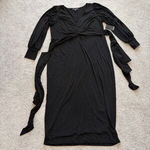 Eloquii Faux Wrap Maxi Dress Womens 18 Black V Neck NWT Formal‎ Elegant